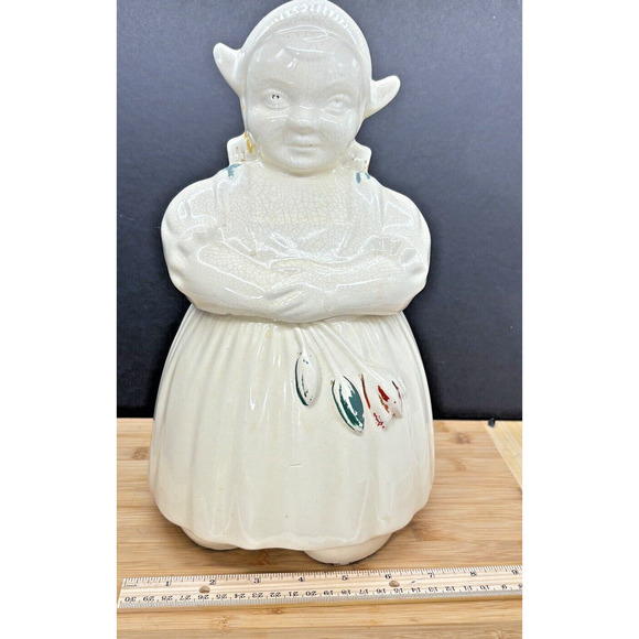 Vintage 1940/50s American Bisque/Shawnee? Dutch Girl/Flowers Ceramic Cookie Jar - Picture 1 of 16